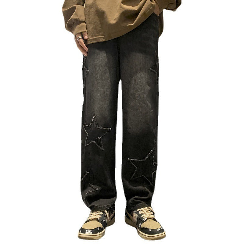 Harajuku Style Straight Denim Wide-Leg Trousers for Men