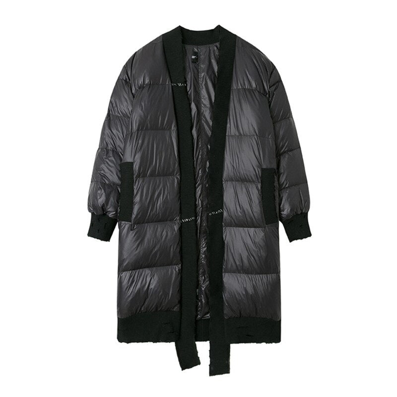 Harajuku Style Loose Fit Black Spliced Down Jacket