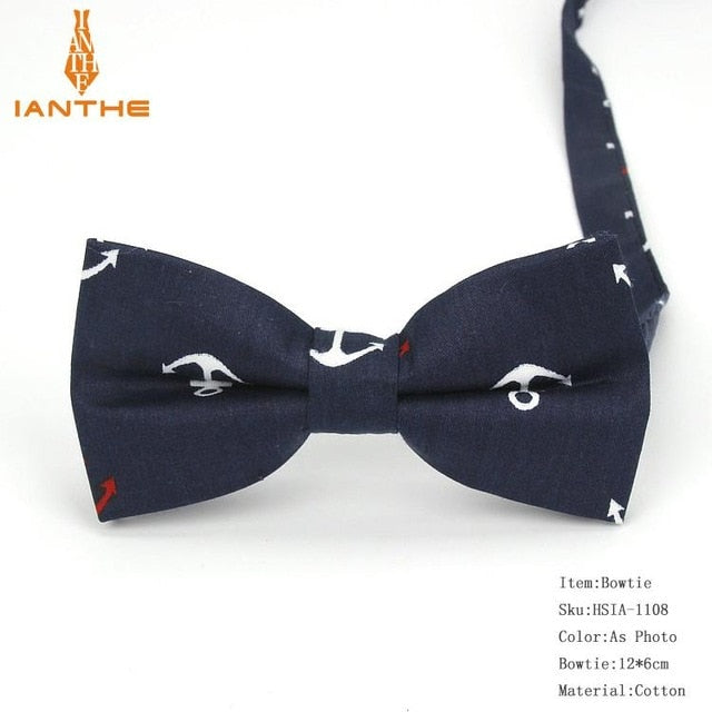Cotton Vintage Anchor Print Bow Tie