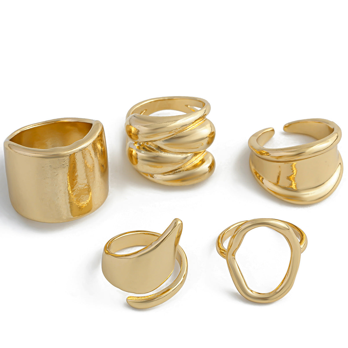 Geometric Metal Lava Line Ring Set - Harajuku Style