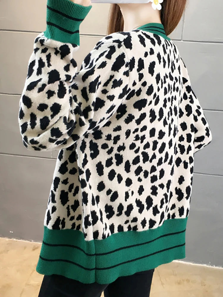 Korean Leopard Print Women's Winter Cardigan