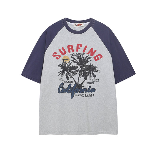 Retro Colorblock Coconut Tree Print T-Shirt