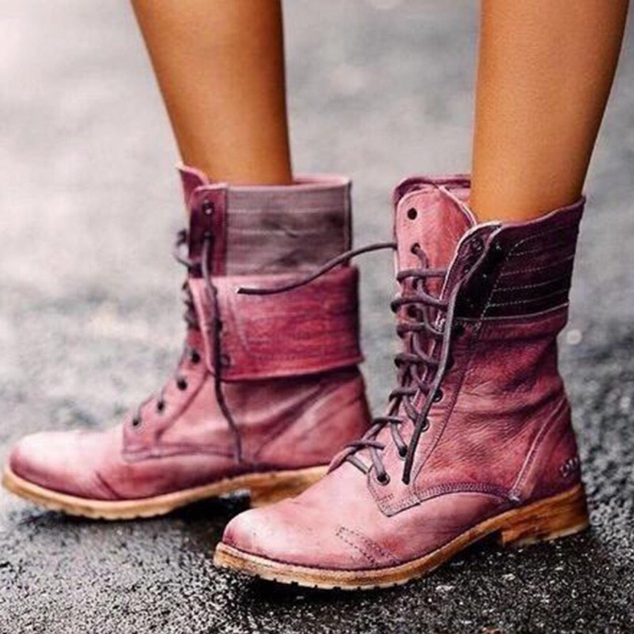 Retro Women's Leather Lace-Up Knight Boots