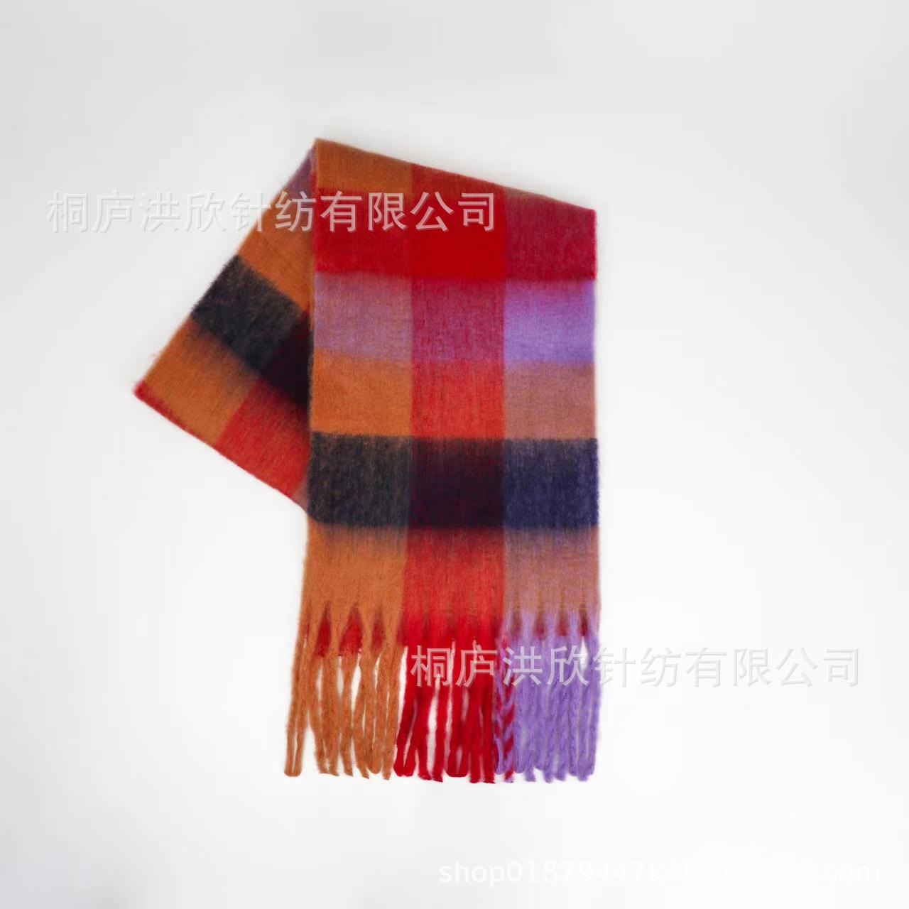 Rainbow Plaid Tassel Scarf for Autumn & Winter