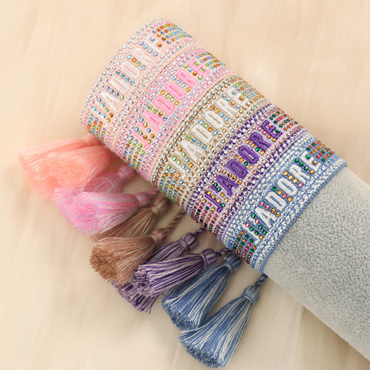 Cross-border Fully Ironed Colorful Diamond Woven DIY Bracelet Accessories for Women Creative Ethnic Embroidery Letter Rope