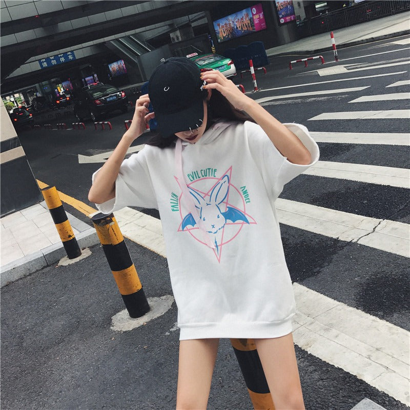 Playful White Hooded Hoodie for Women