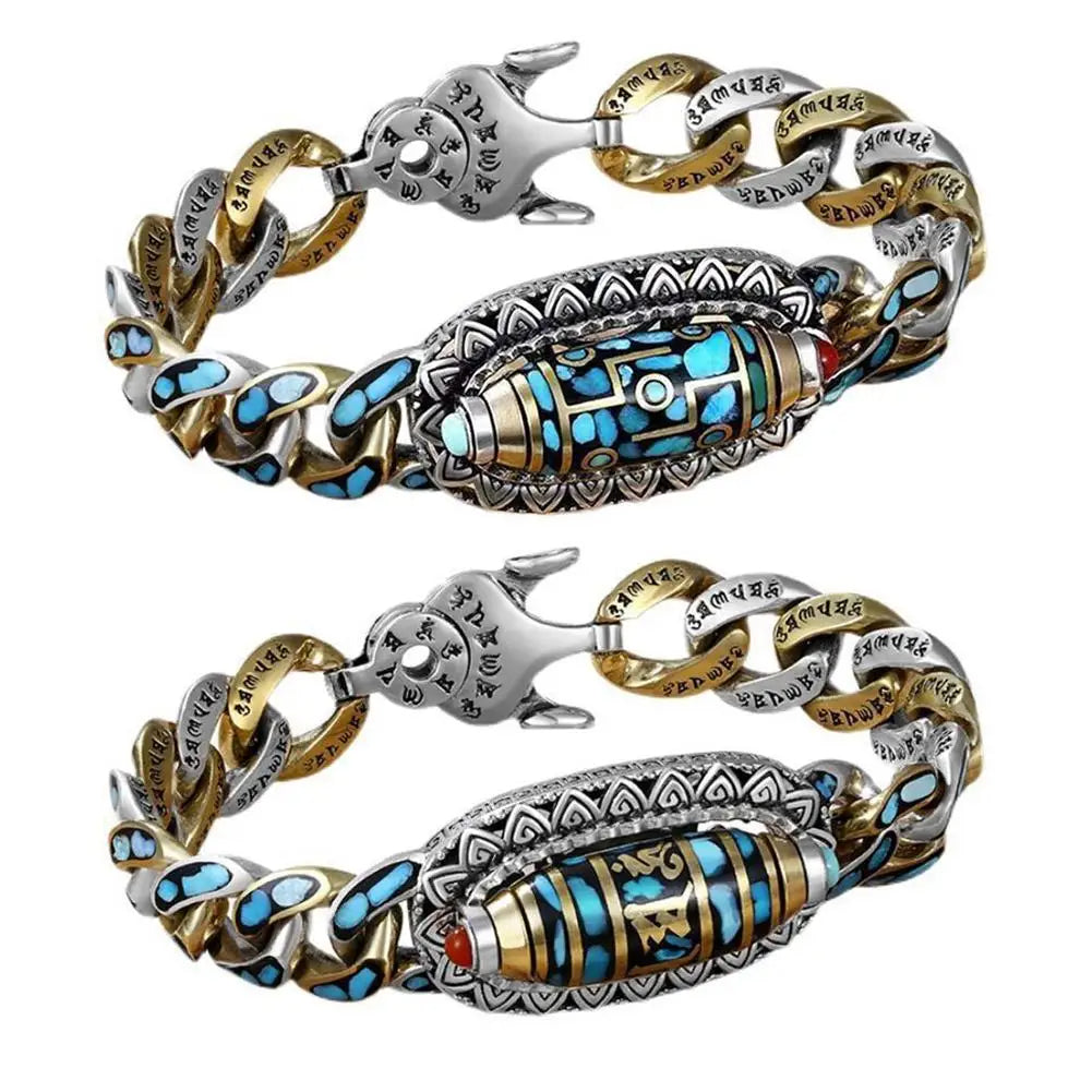 Turquoise Nine-eyed Dzi Bead Bracelet - Harajuku Style