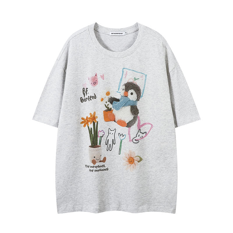 Playful Penguin Print Short Sleeve T-Shirt for Men