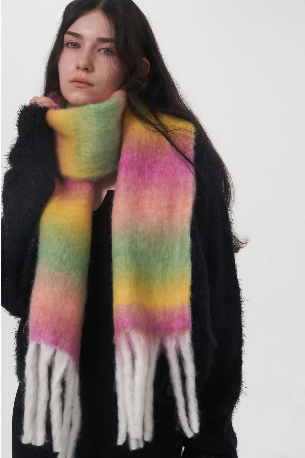 Fringe Gradient Thermal Scarf - Harajuku Style