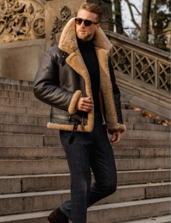 Men's Dark Coffee Faux Leather Fur Jacket