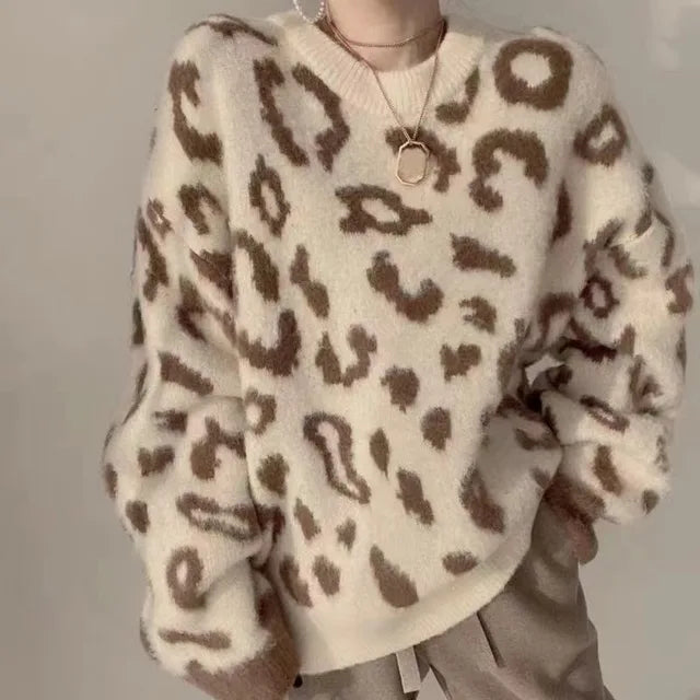 Women's Casual Leopard Pattern Pullover Sweater