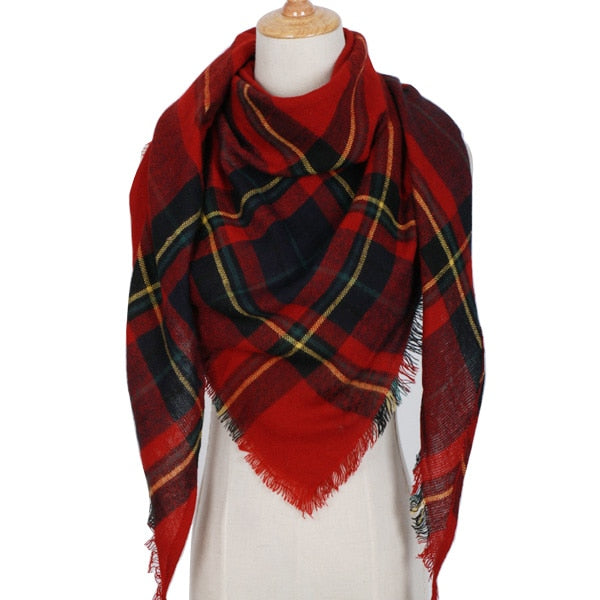 Harajuku Style Winter Triangle Scarf - Cashmere Plaid Shawl