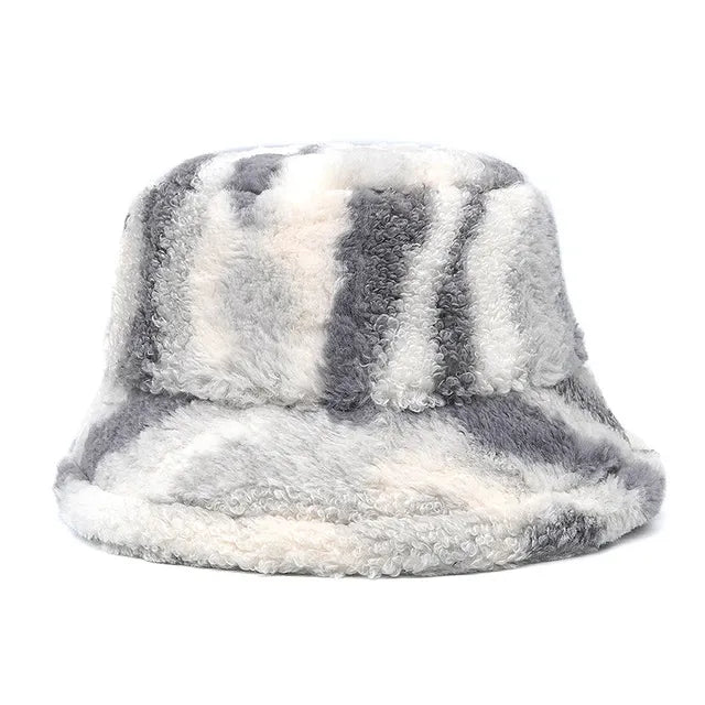 Harajuku Style Zebra Print Faux Fur Panama Bucket Hat