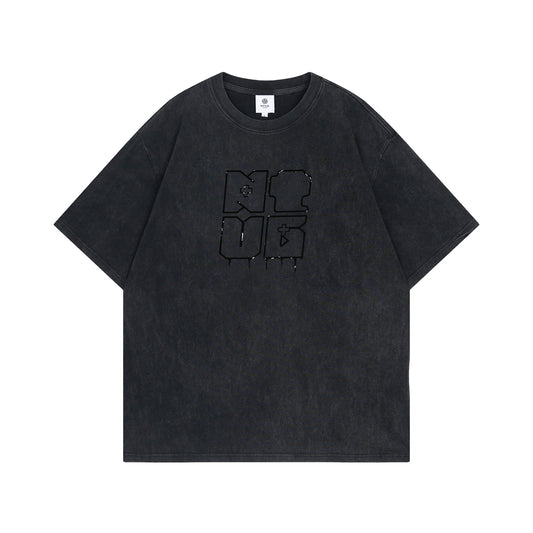 Salt-Washed Letter Print Short Sleeve T-Shirt for Men