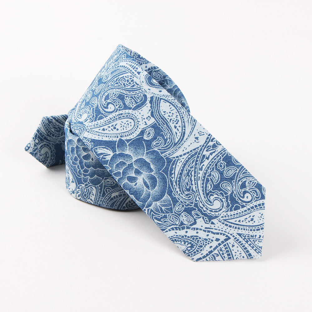 Cotton Tie with Denim Skull Anchor Print