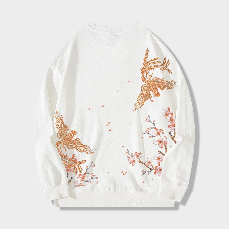 Harajuku Style Phoenix Embroidered Long-Sleeve Sweatshirt