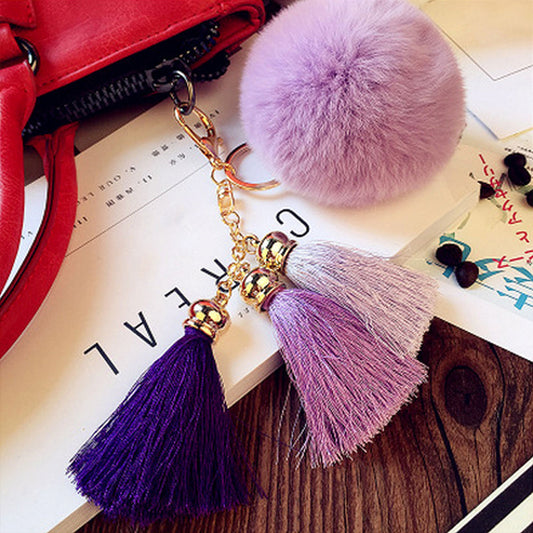 Faux Rabbit Fur Hair Ball Pompom Charm Keychain