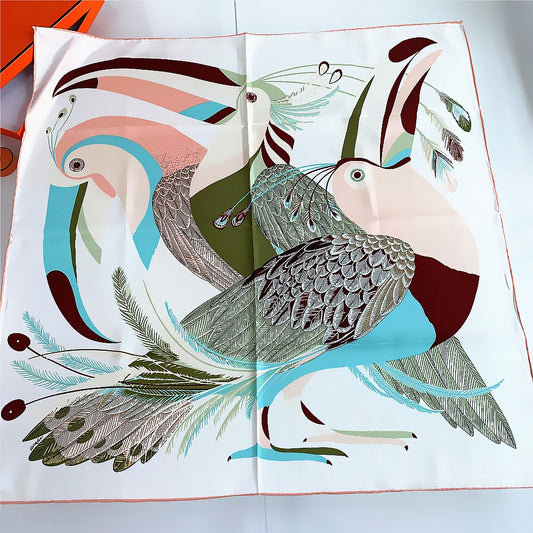 Artistic 90cm Cartoon Bird Feather Square Scarf