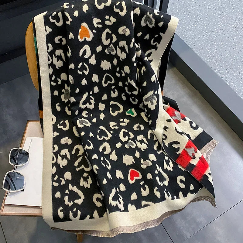 Luxury Double-Sided Cashmere Feel Leopard Scarf