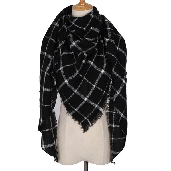Harajuku Style Winter Triangle Scarf - Cashmere Plaid Shawl