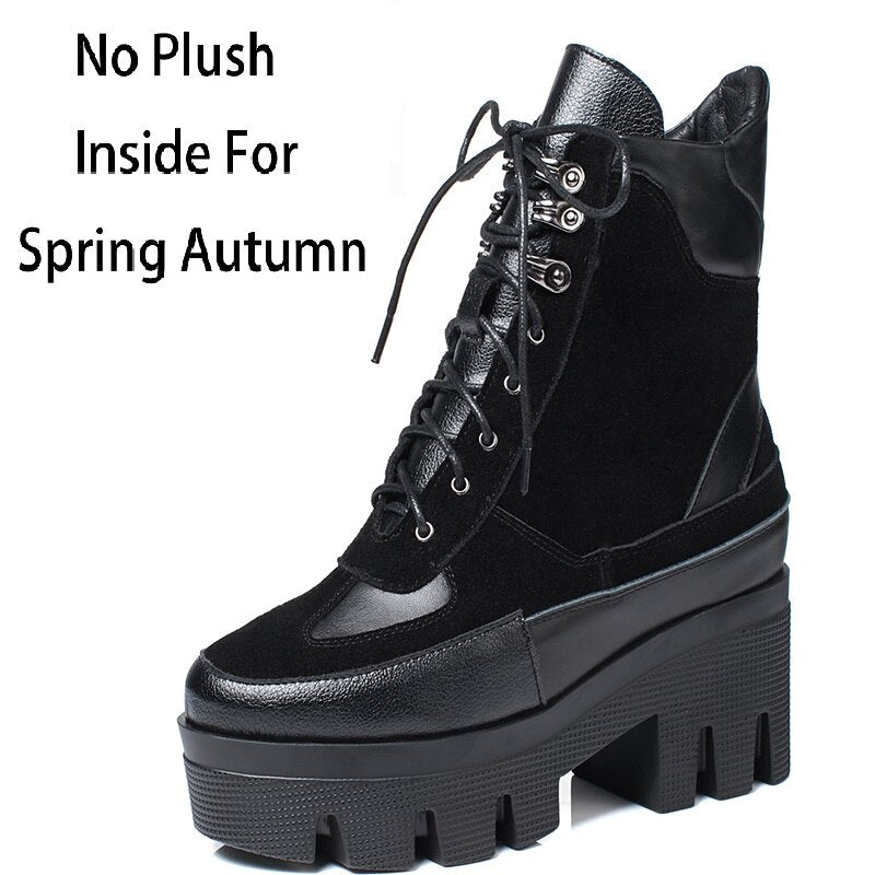 Chunky Platform Cow Leather Ankle Boots for Women