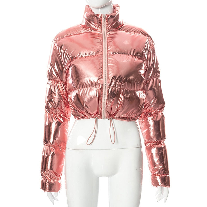 Harajuku Style Gloss Pink Lapel Cotton-Padded Jacket