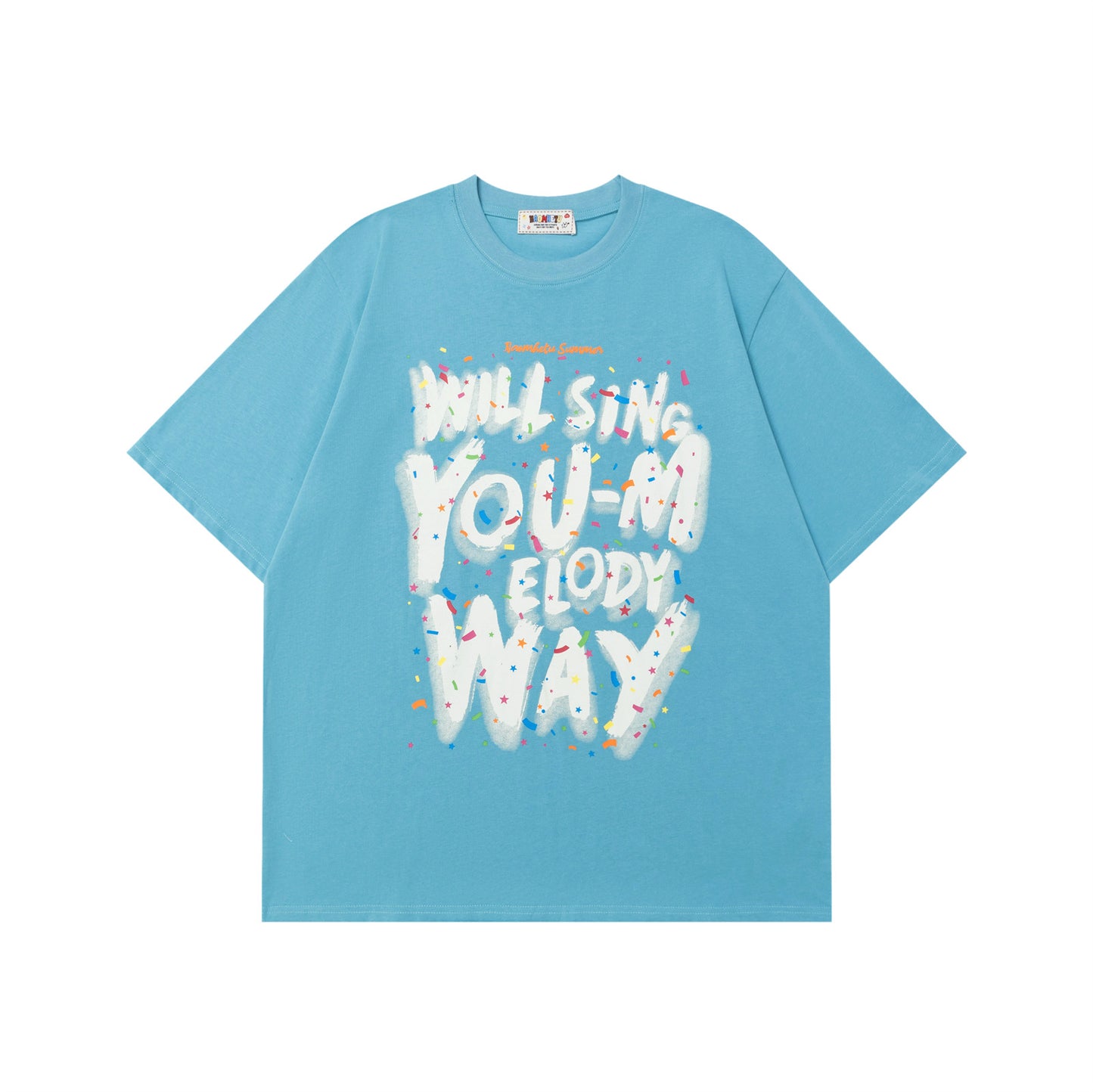 Ribbon Letter Print Pure Cotton T-Shirt