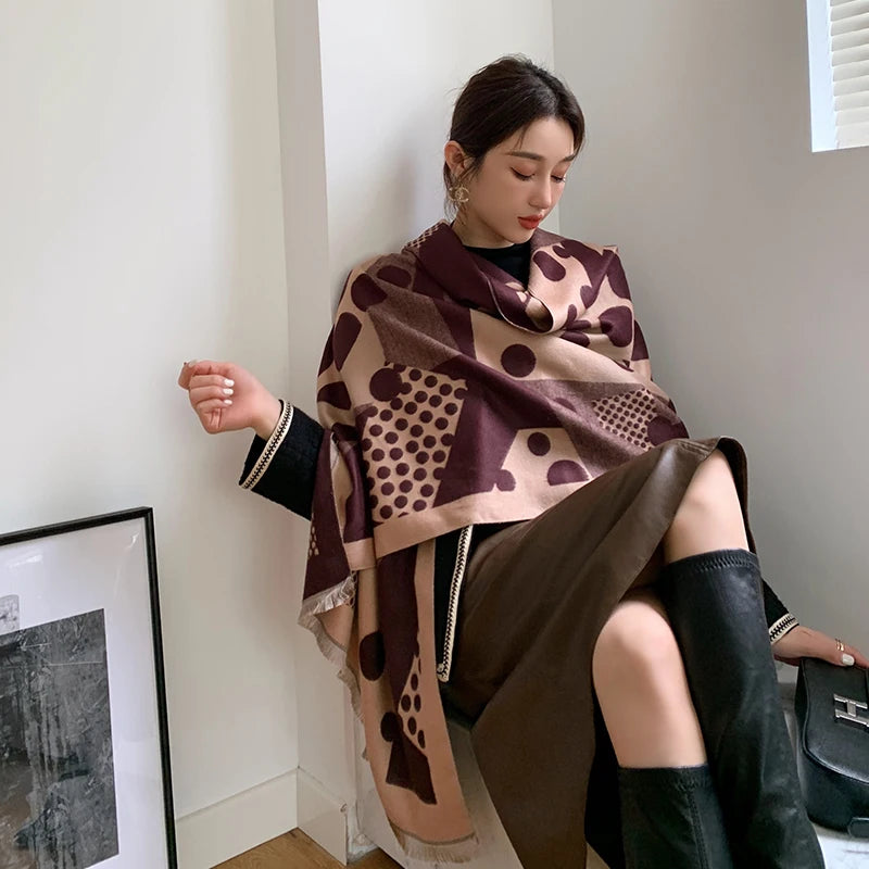 Harajuku Style Luxury Winter Scarf - Soft Cashmere Dot Print
