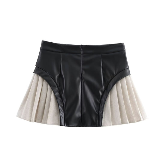 Patchwork Pleated A-line Zipper Short Skirt for Women