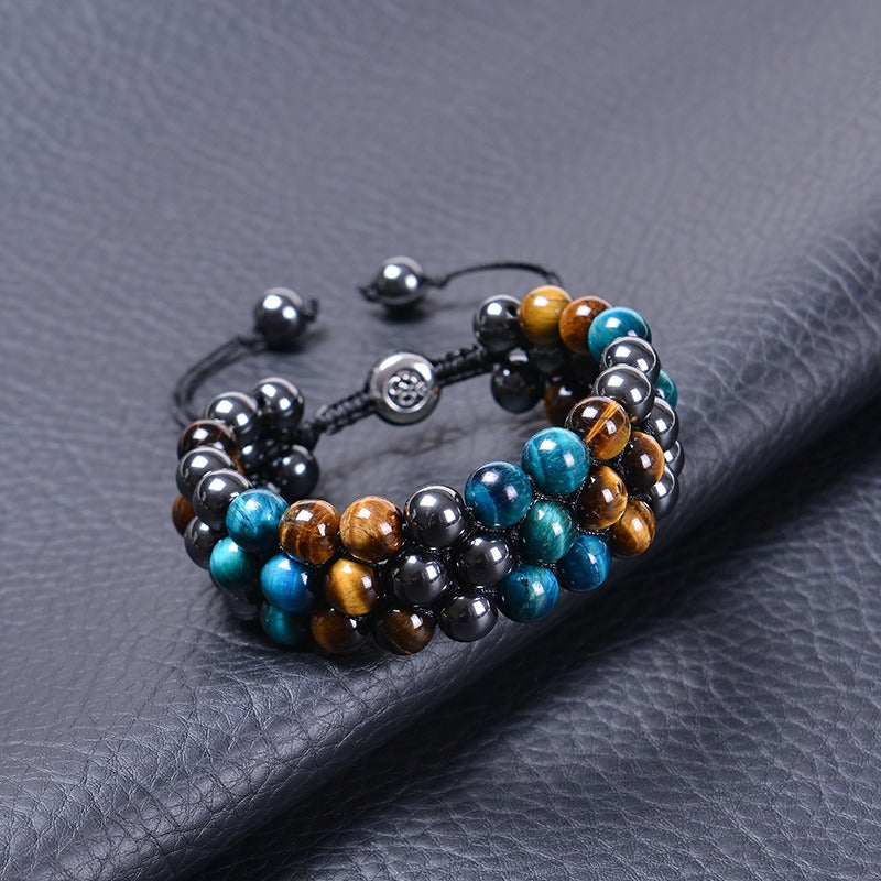 Adjustable 8MM Tiger Eye Woven Bracelet for Men