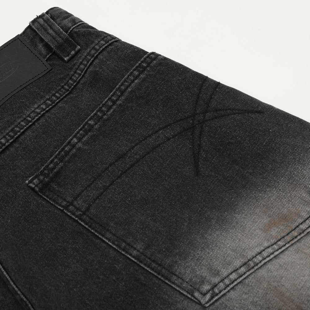 Harajuku Style Washed Denim Tapered Pants for Men