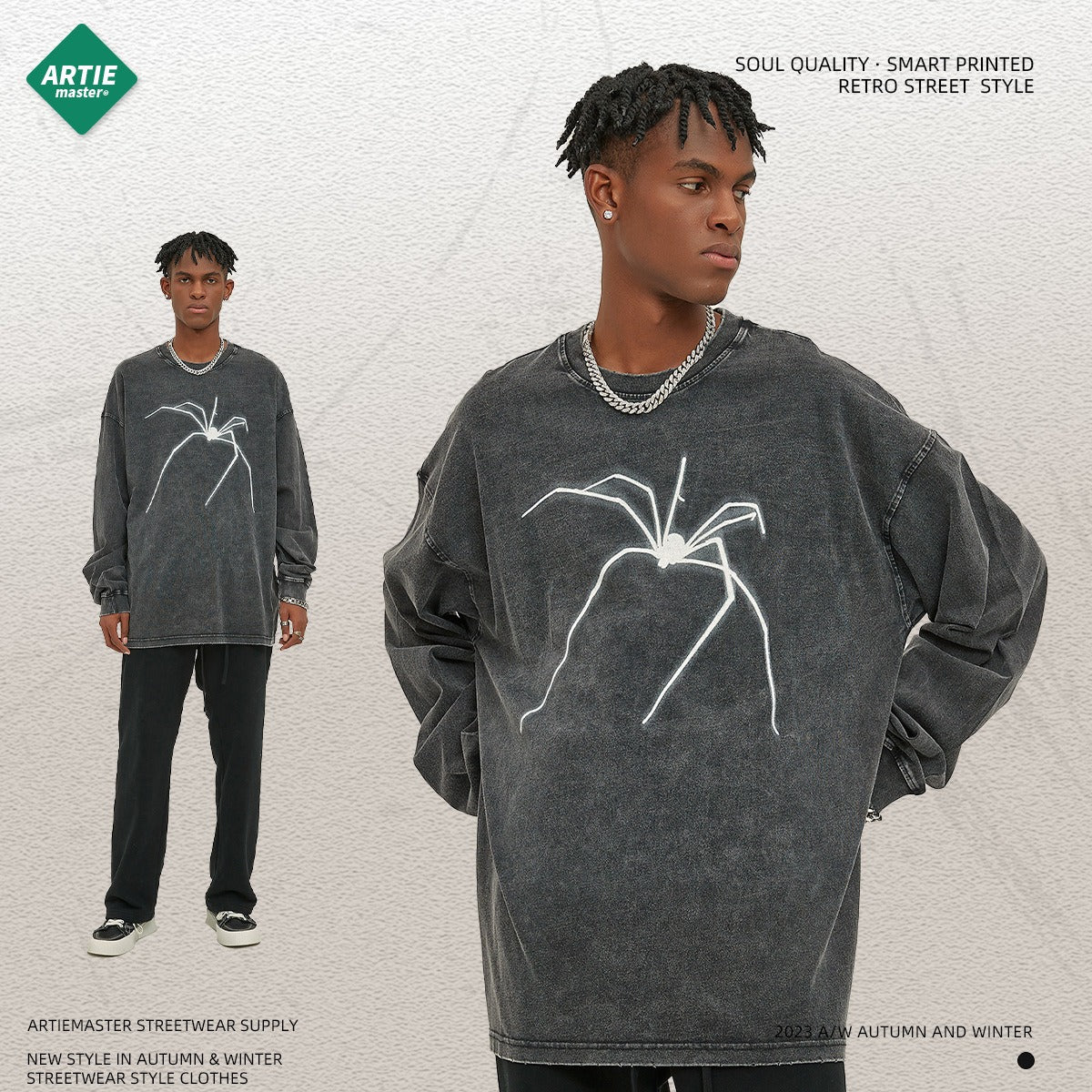 Washed & Worn Playful Long Sleeved T-Shirt for Men
