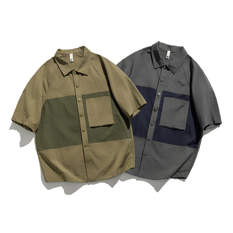 Color Blocking Patchwork Pocket Shirt
