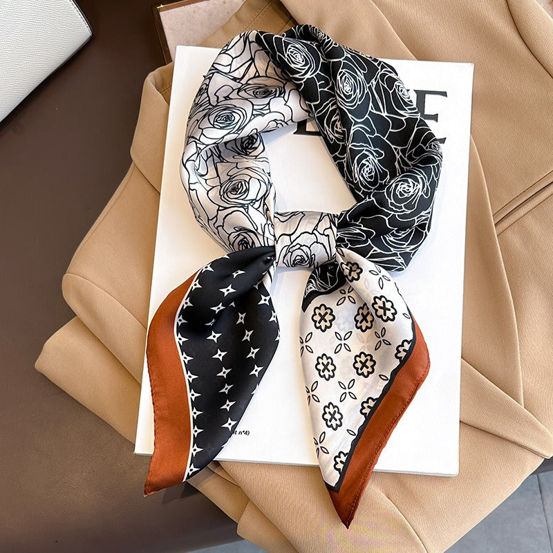 Harajuku Style Cashew Flower Silk Square Scarf