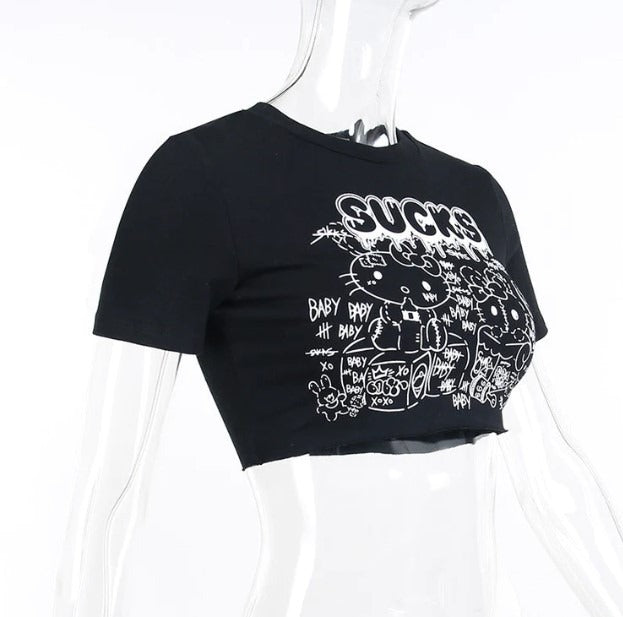 Gothic Cute Kitty Short Sleeve Underwear for Girls