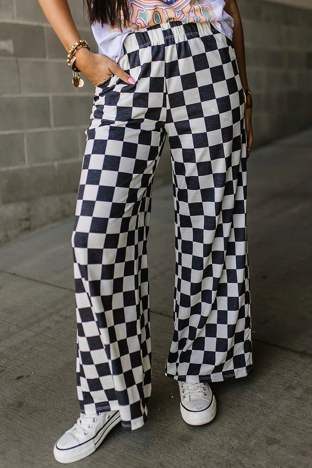 Playful Checkered Wide Leg Pants