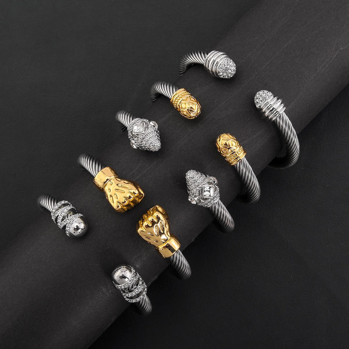 Double Headed Zircon Open Bracelet - Trendy Titanium Steel