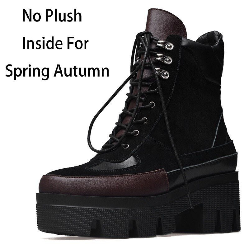 Chunky Platform Cow Leather Ankle Boots for Women