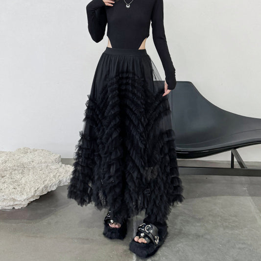 Mesh Patchwork Skirt for Women – New Spring and Autumn Style, Loose and Slimming A-Line Large Umbrella Skirt