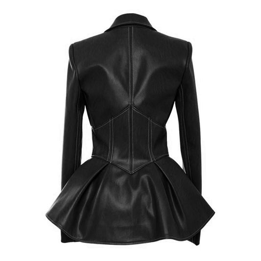 Harajuku Style Black Gothic Faux Leather Jacket for Women