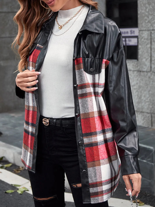Playful Plaid Long Sleeve Shirt Jacket for Women