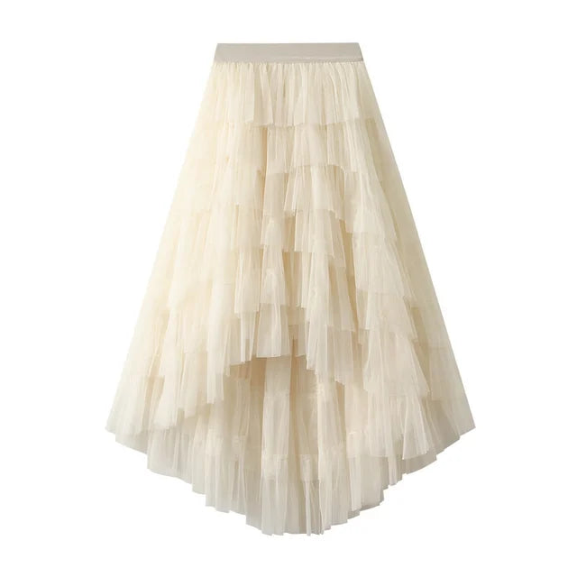 Harajuku Style Irregular Mesh Gradient Pleated Skirt