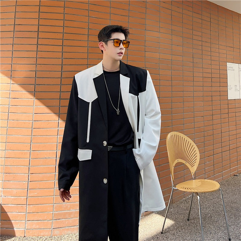 Casual Black and White Contrast Trench Coat for Women
