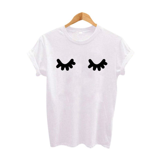 Playful Cute Eyelashes Print T-shirt for Women