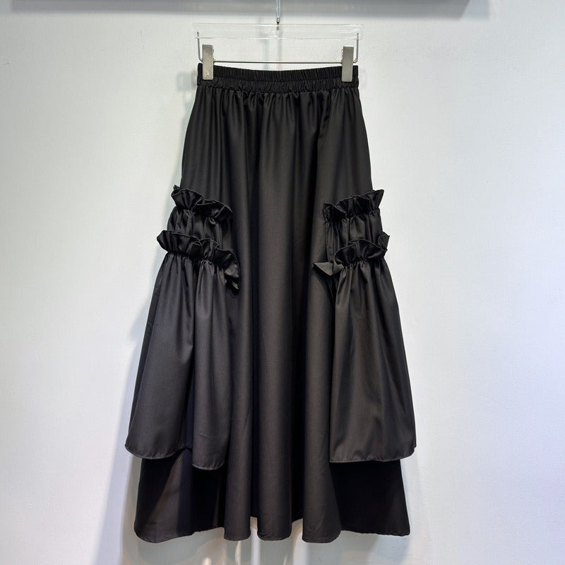 Playful Ruffle Edge Black Irregular Skirt