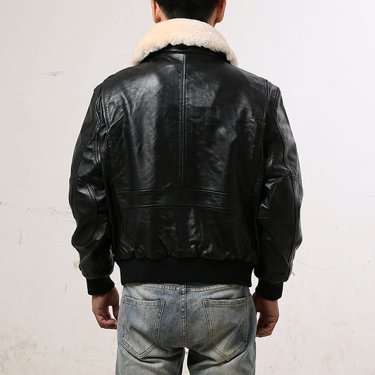 Harajuku Style Sheepskin Leather Flight Jacket