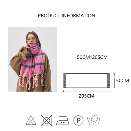 Dopamine Pink Plaid Knotted Tassel Scarf