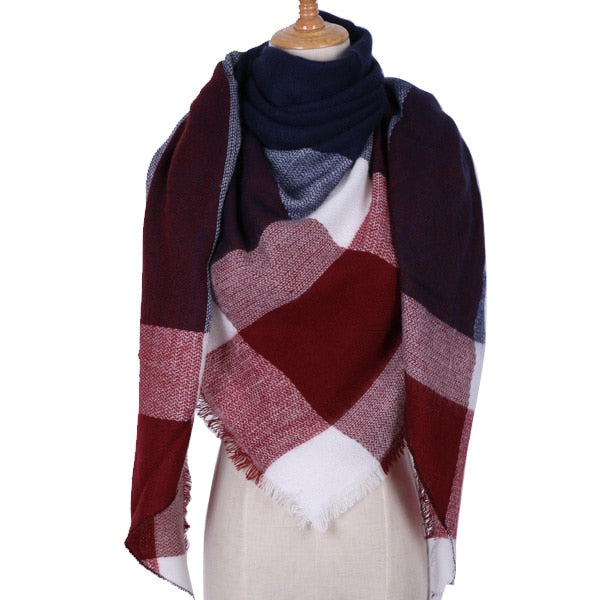 Harajuku Style Winter Triangle Scarf - Cashmere Plaid Shawl