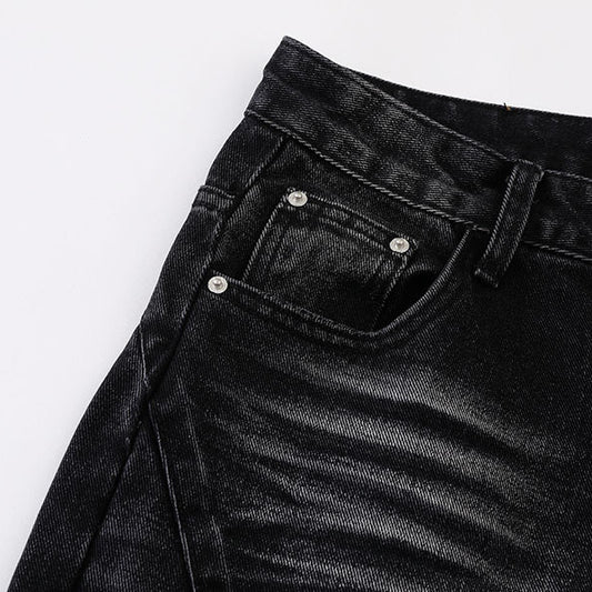 Playful Washed Denim Trousers for Men - Loose Straight Leg