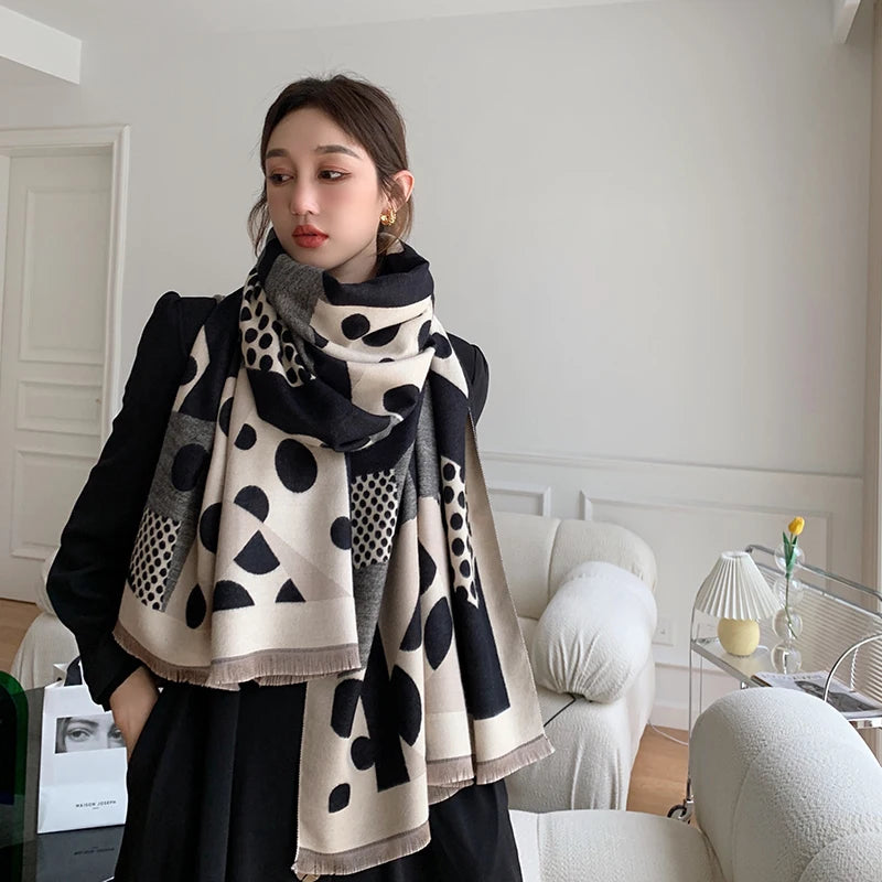 Harajuku Style Luxury Winter Scarf - Soft Cashmere Dot Print